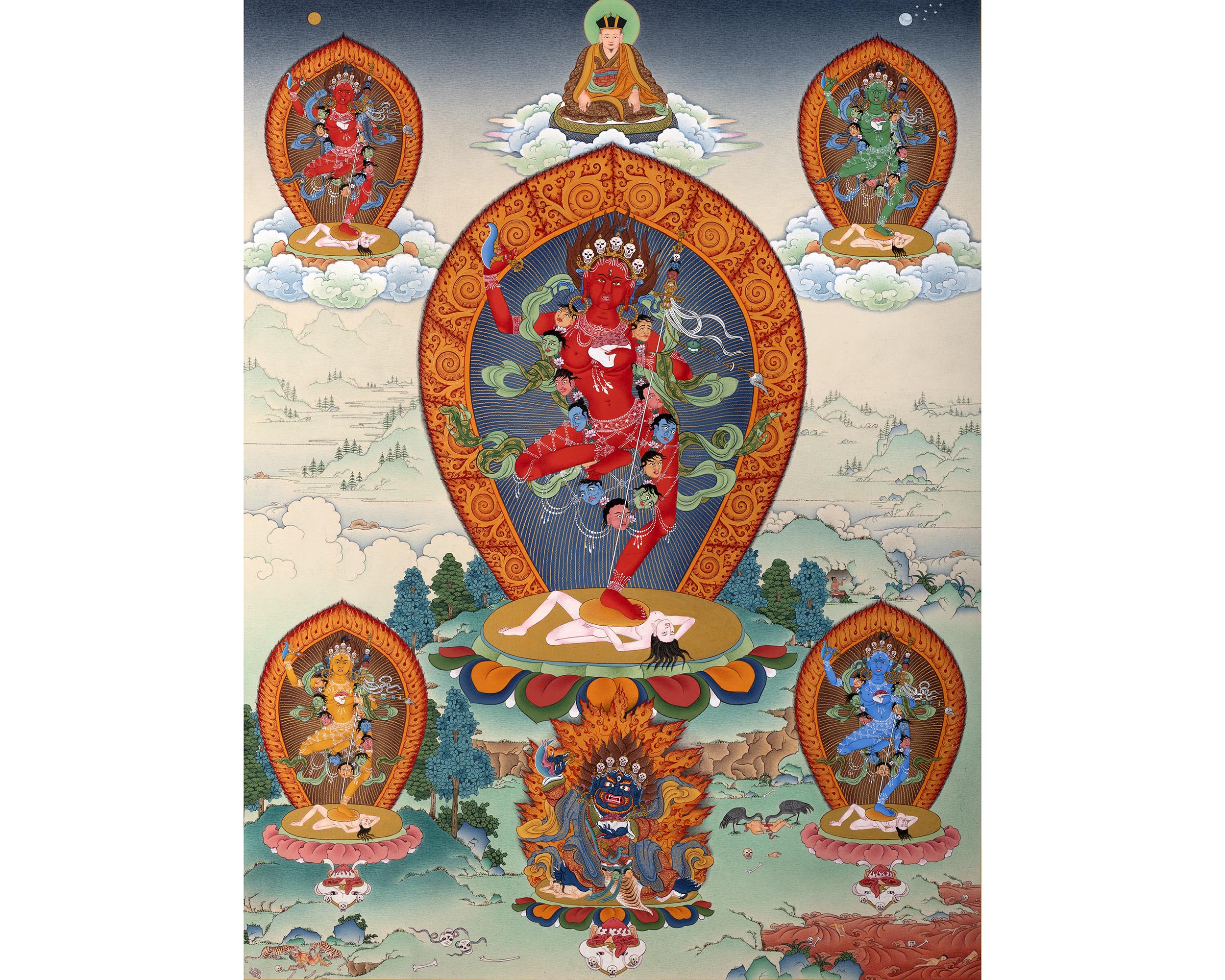 Dorje Phagmo, Vajravarahi Mandala Thangka with Four Dakini, Karma Kagyu Tradition