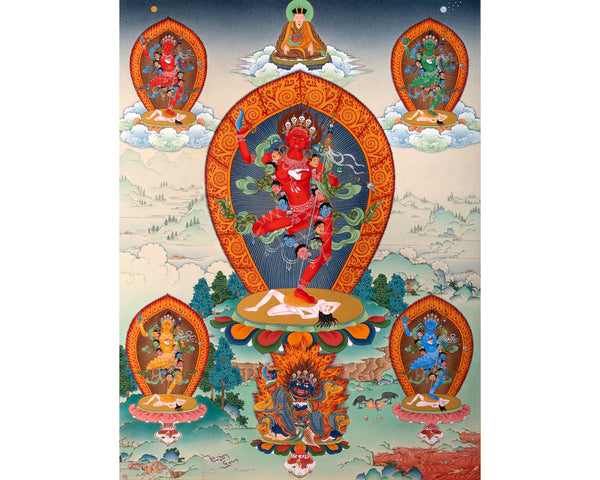 Dorje Phagmo, Vajravarahi Mandala Thangka with Four Dakini, Karma Kagyu Tradition