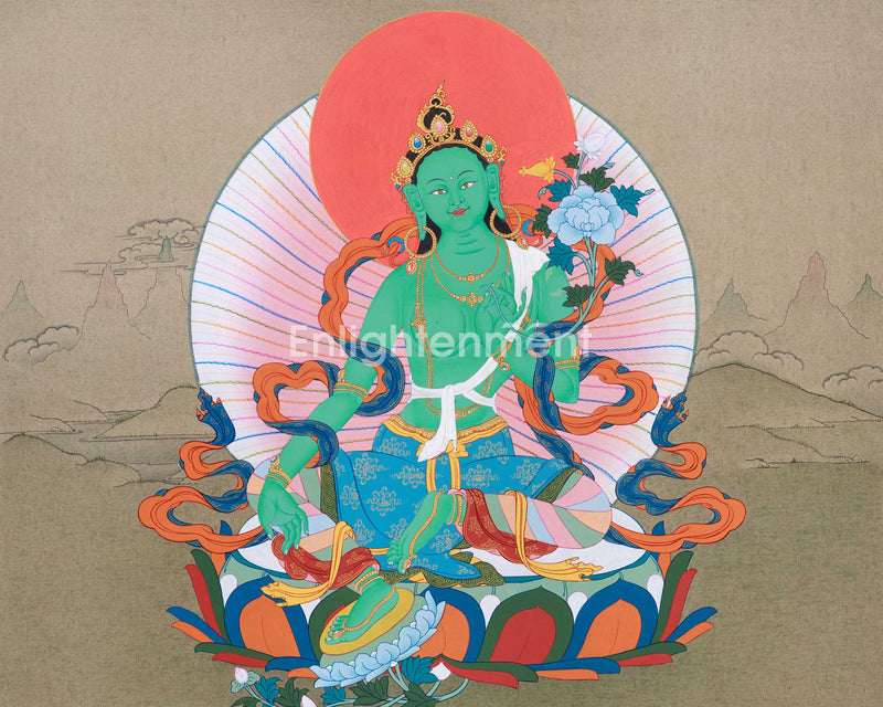 Buddhist Green Tara Thangka | Female Spiritual Art