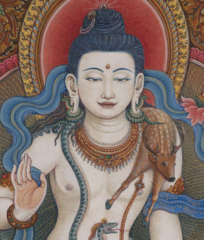 Simhanada Avalokiteshvara Seated On A Roaring Lion Print | Himalayan Art For Healing Practice