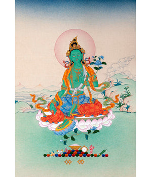 Green Tara | Female Buddha | Tibetan Buddhist Thangka