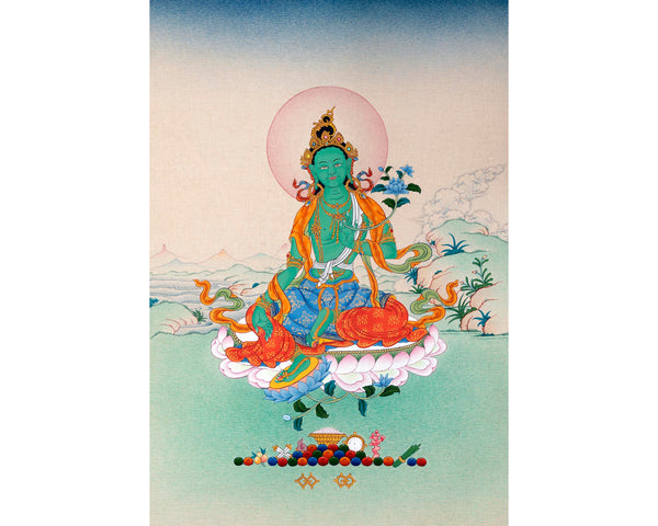 Green Tara | Female Buddha | Tibetan Buddhist Thangka