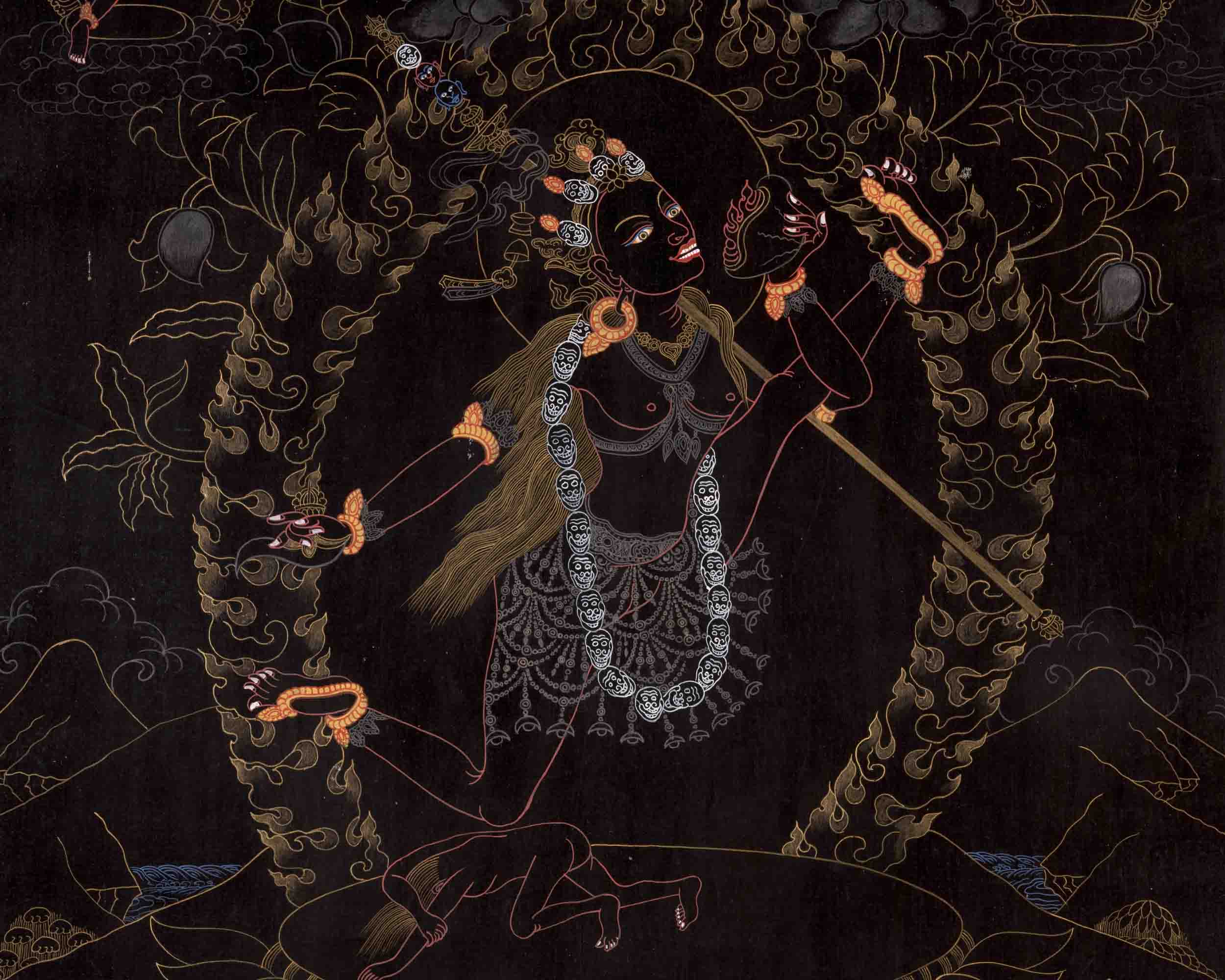 Vajrayogini in Black Themed Digital Prints | Tibetan Wall Decoration