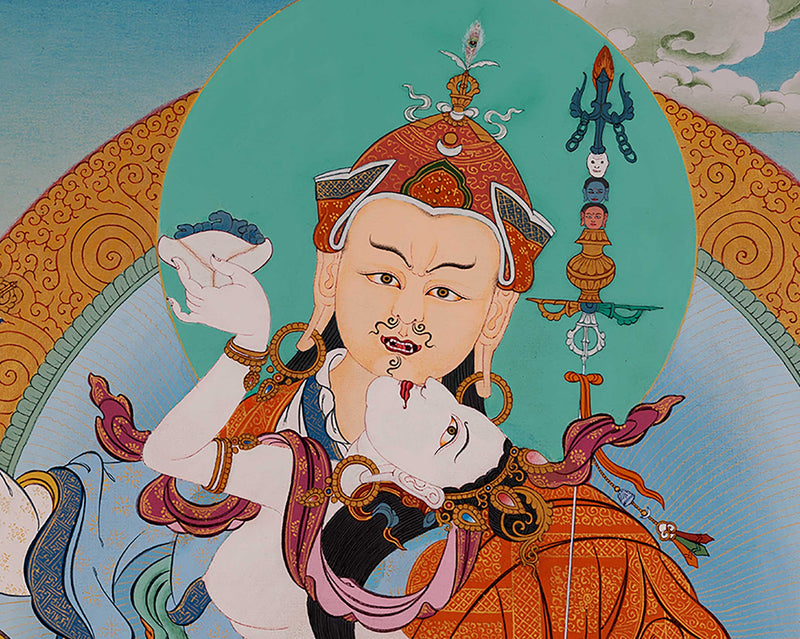 Buddha Padmasambhava With Consort Thangka Painting | Traditional Buddhist Art