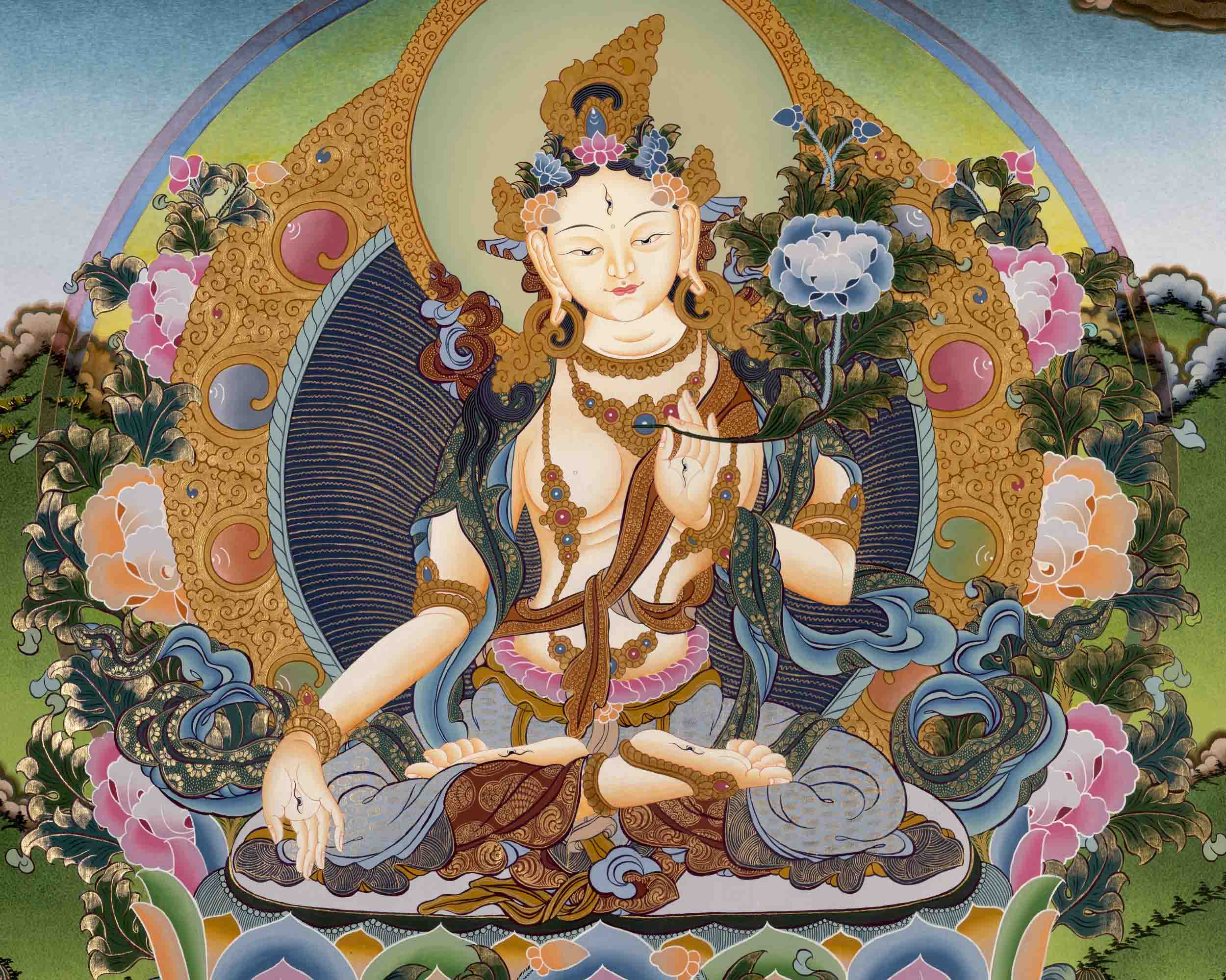 White Tara Art | Traditional Tibetan Thangka | Wall Decors