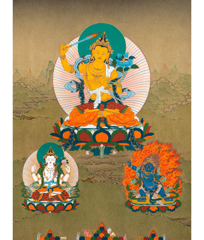 Manjushree Thangka | Manjushri With Others | Tibetan Thangka Painting