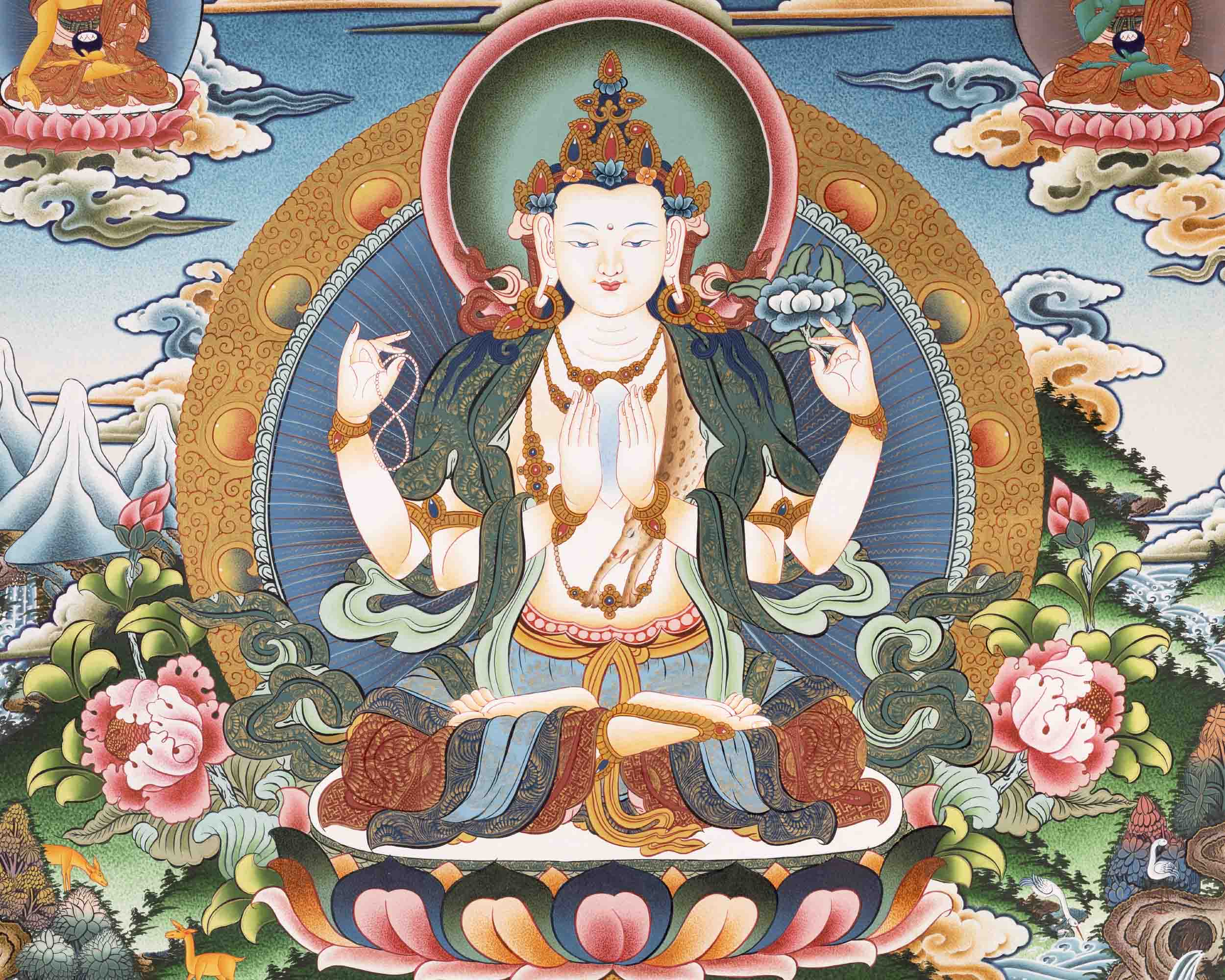 Avalokiteshvara Chenresig Thangka | Buddhist Religious Art | Wall Decors