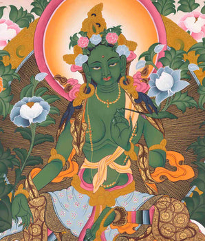 Green Tara Thangka | Religious Buddhist Painting | Wall Hanging Decors