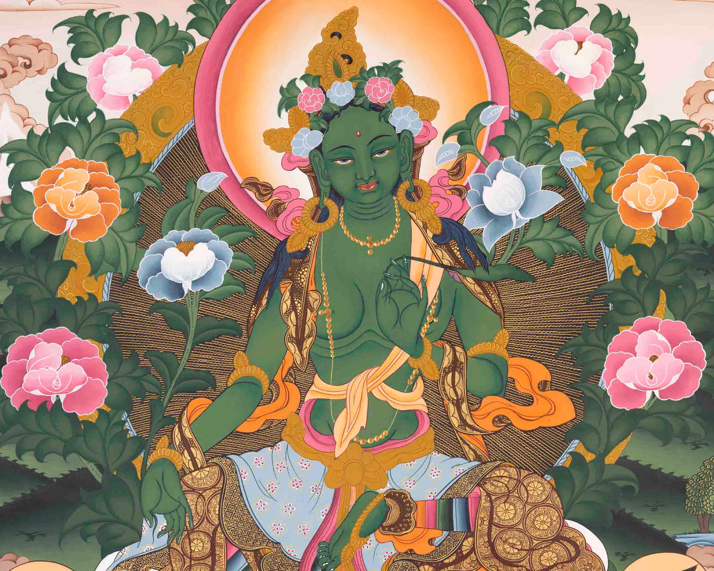 Green Tara Thangka | Religious Buddhist Painting | Wall Hanging Decors