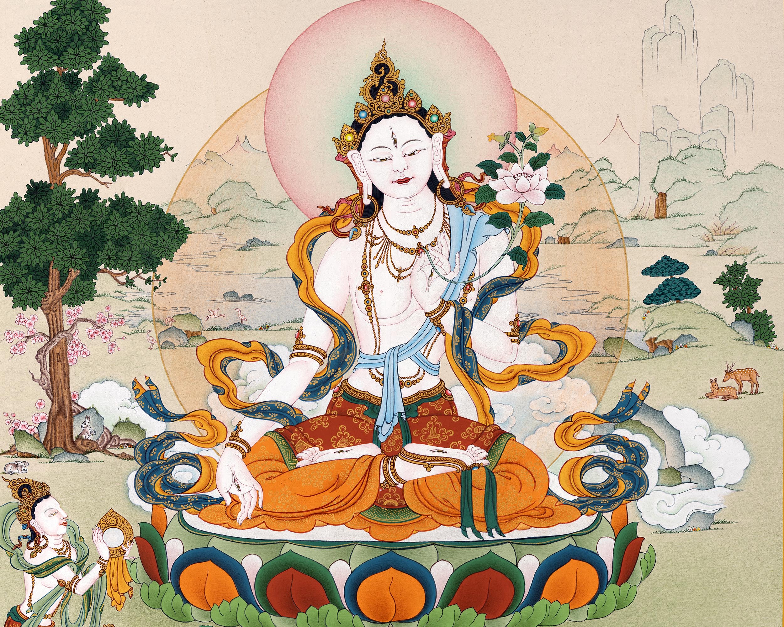 White Tara With Amitabha Buddha Painting | Bodhisattva Art Of Long Life