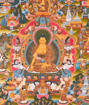 Buddha life Story | Vintage Original Hand-Painted Thangka