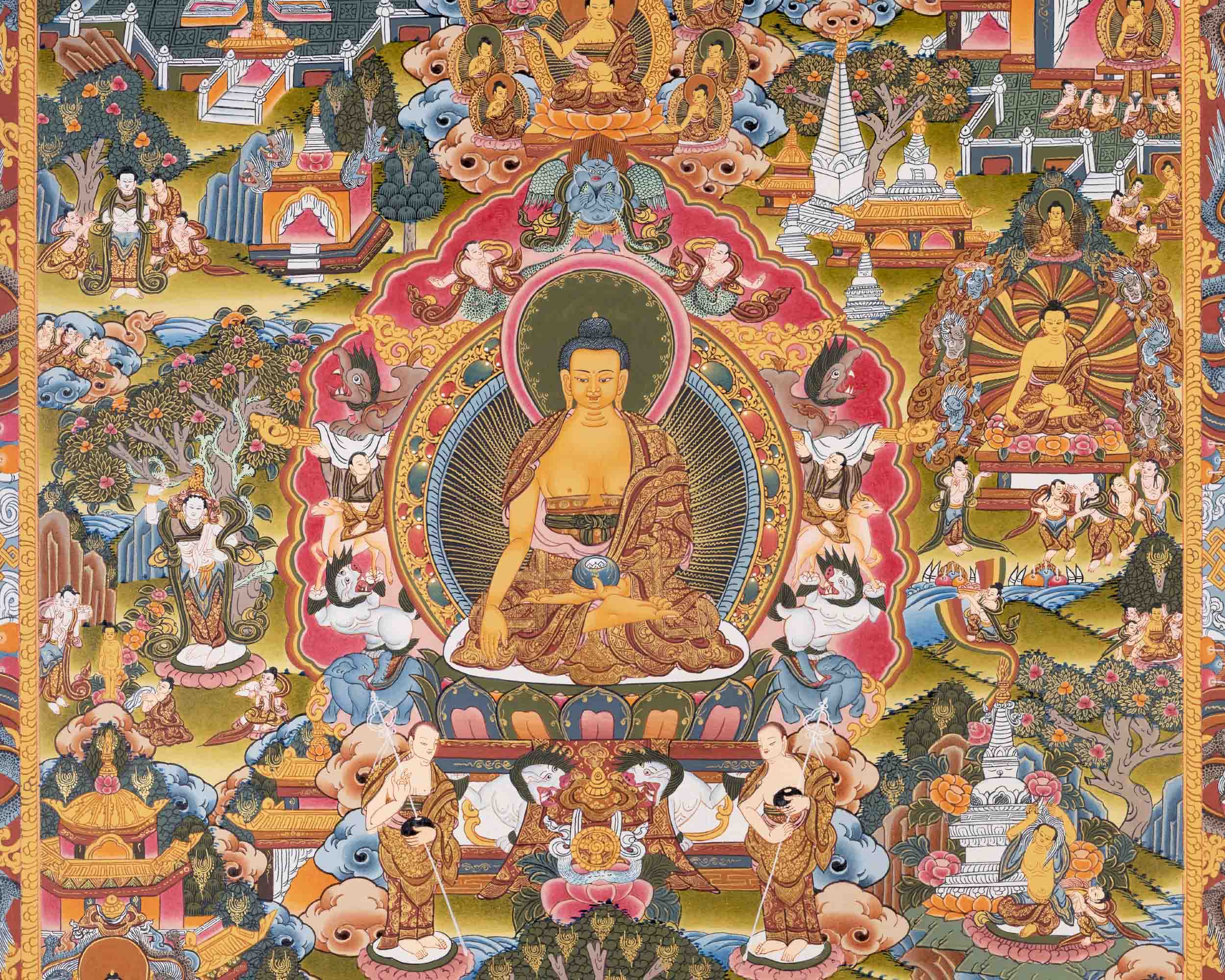 Buddha life Story | Vintage Original Hand-Painted Thangka