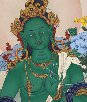 Green Tara Guru Giclee Print For Tara Practice | Tibetan Poster For Living Room Decor