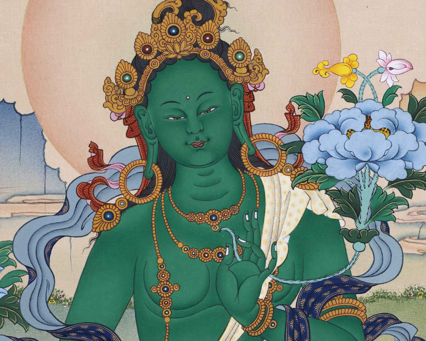 Green Tara Guru Giclee Print For Tara Practice | Tibetan Poster For Living Room Decor