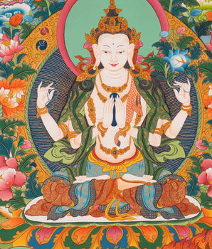 Handpainted Avalokitesvara Thangka | Chengrezig Thangka