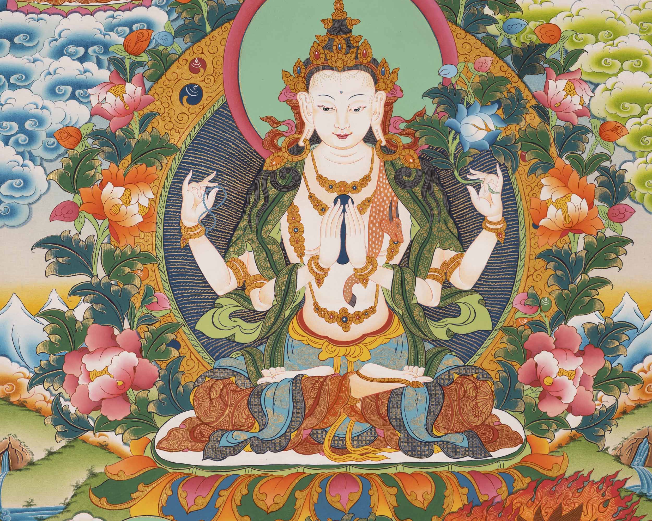 Handpainted Avalokitesvara Thangka | Chengrezig Thangka