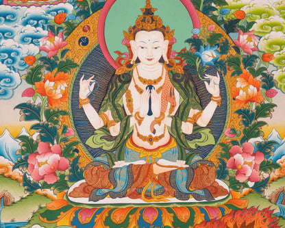 Handpainted Avalokitesvara Thangka | Chengrezig Thangka