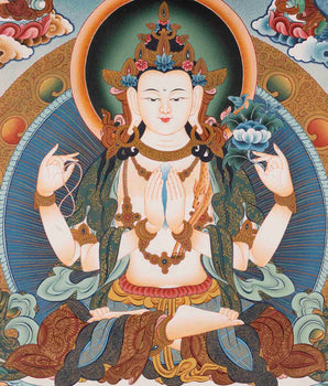 Handpainted Avalokiteshvara Chengrezig  | Yoga Meditation Canvas Art