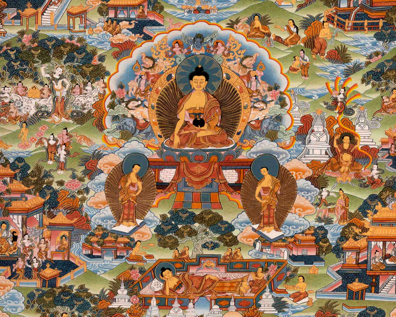 Buddha life Story Vintage Thangka | Religious Buddhist Art | Wall Decors