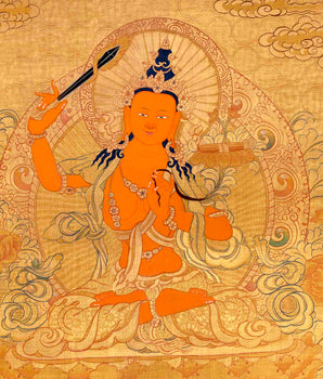 Gold Manjushree Thangka | Hand Painted Bodhisattva Art