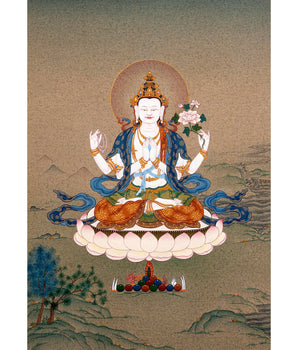 Bodhisattva Chenrezig Thangka  | Tibetan Avalokiteshvara Painting