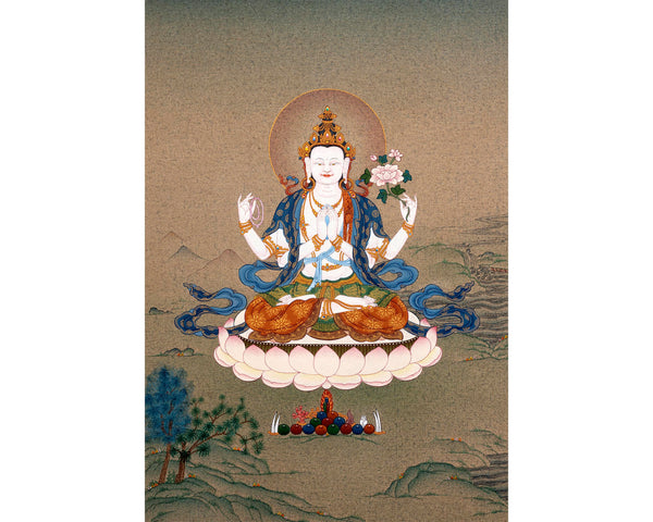 Bodhisattva Chenrezig Thangka  | Tibetan Avalokiteshvara Painting