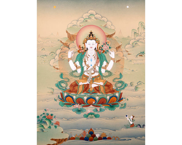 Chenrezig Thangka | Avalokiteshvara | Tibetan Karma Gadri Art