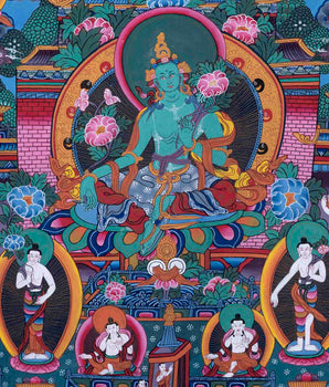 Old Green Tara Thangka | Traditional Handpainted Artwork | Wall Decors