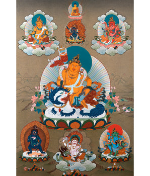 Five Jambhala Thangka | Buddhist Wealth Deities