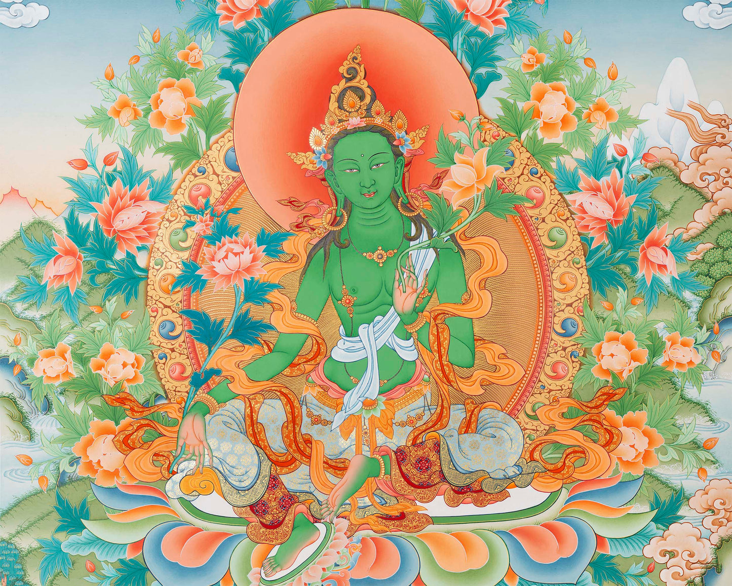 Green Tara Thangka Digital Prints | Tibetan Thangka Prints