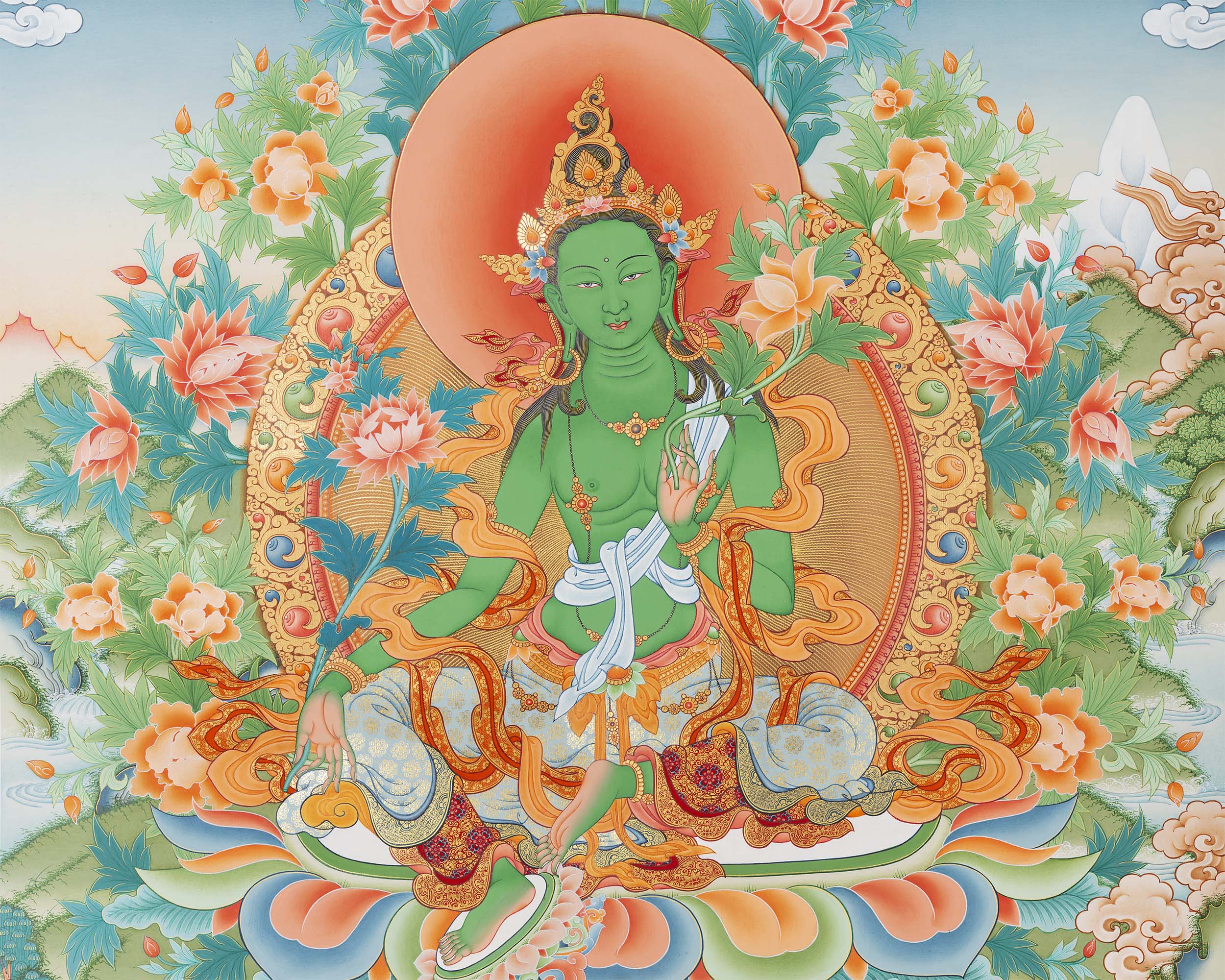 Green Tara Thangka Digital Prints | Tibetan Thangka Prints