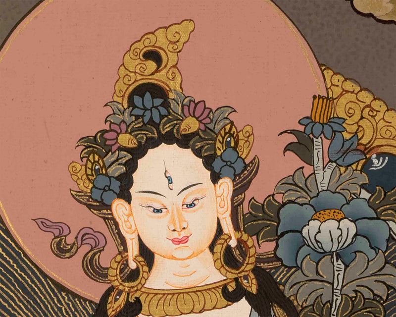 Hand-Painted White Tara | Buddhist Female Bodhisattva Art