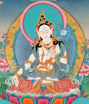 White Tara Thangka Painting | Religious Buddhist Art | Wall Decors