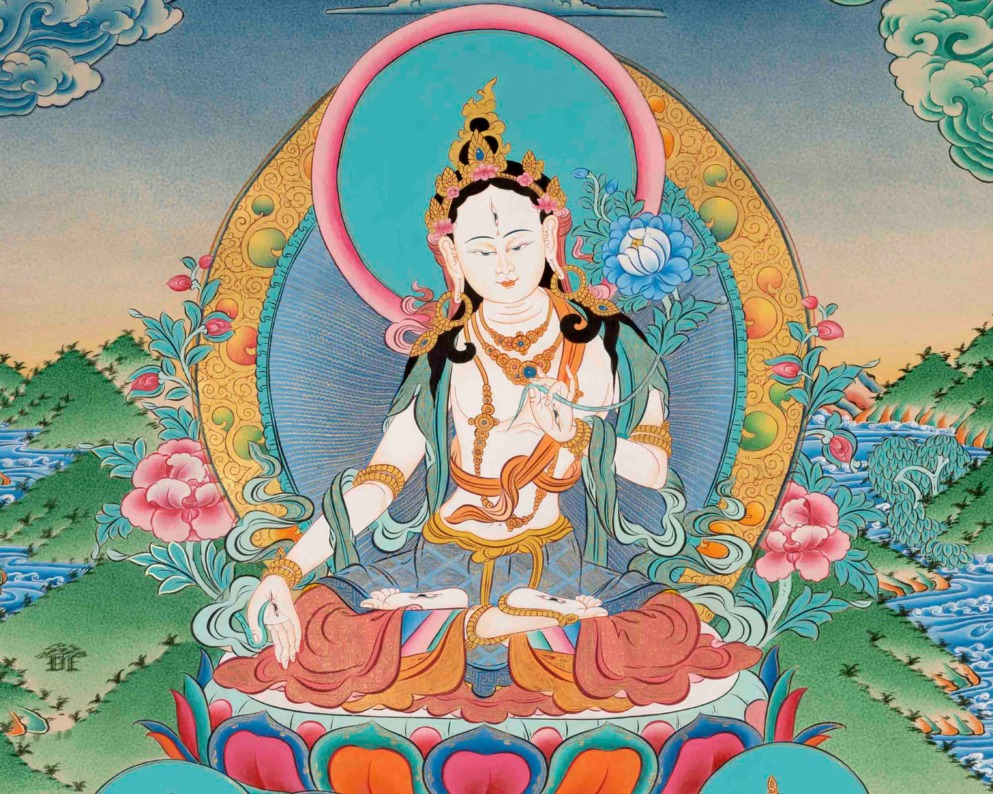 White Tara Thangka Painting | Religious Buddhist Art | Wall Decors