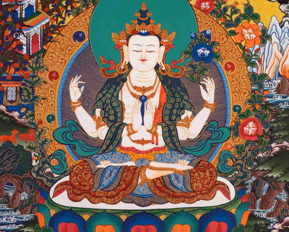 Bodhisattva Avalokiteshvara Chenresig | Tibetan Thangka | Wall Decors