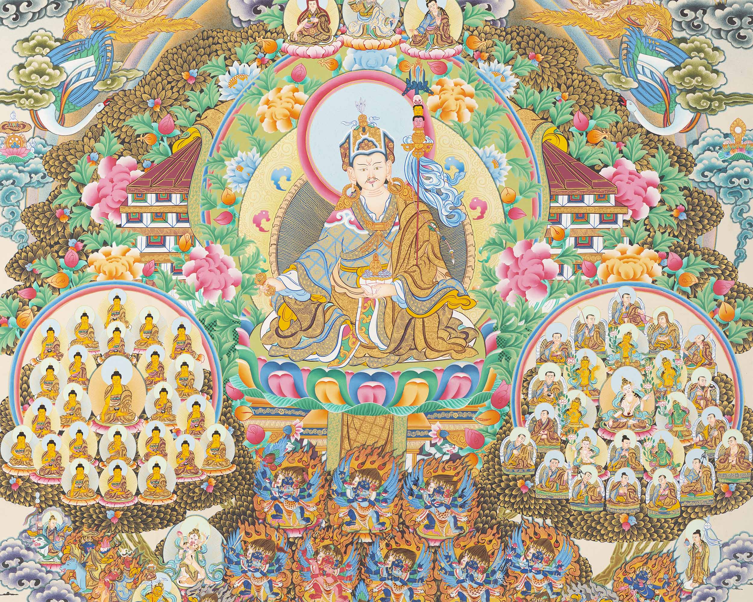 Guru Rinpoche Refuge Tree | Hand Painted Buddhist Print