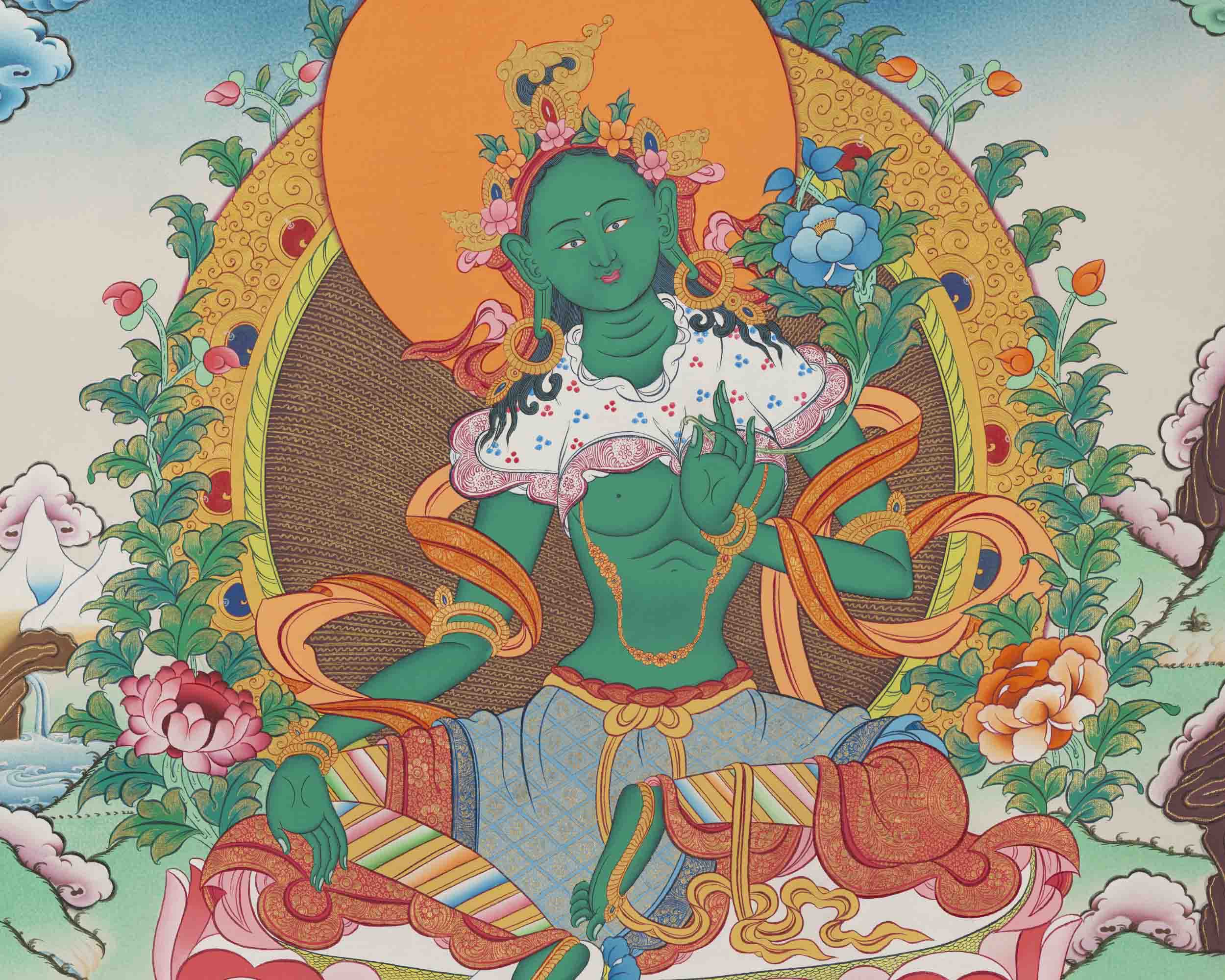 Green Tara Thangka | Healing Tara Painting | Traditional Artwork