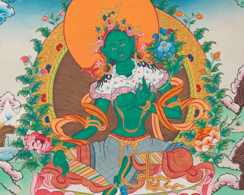 Green Tara Thangka | Healing Tara Painting | Traditional Artwork