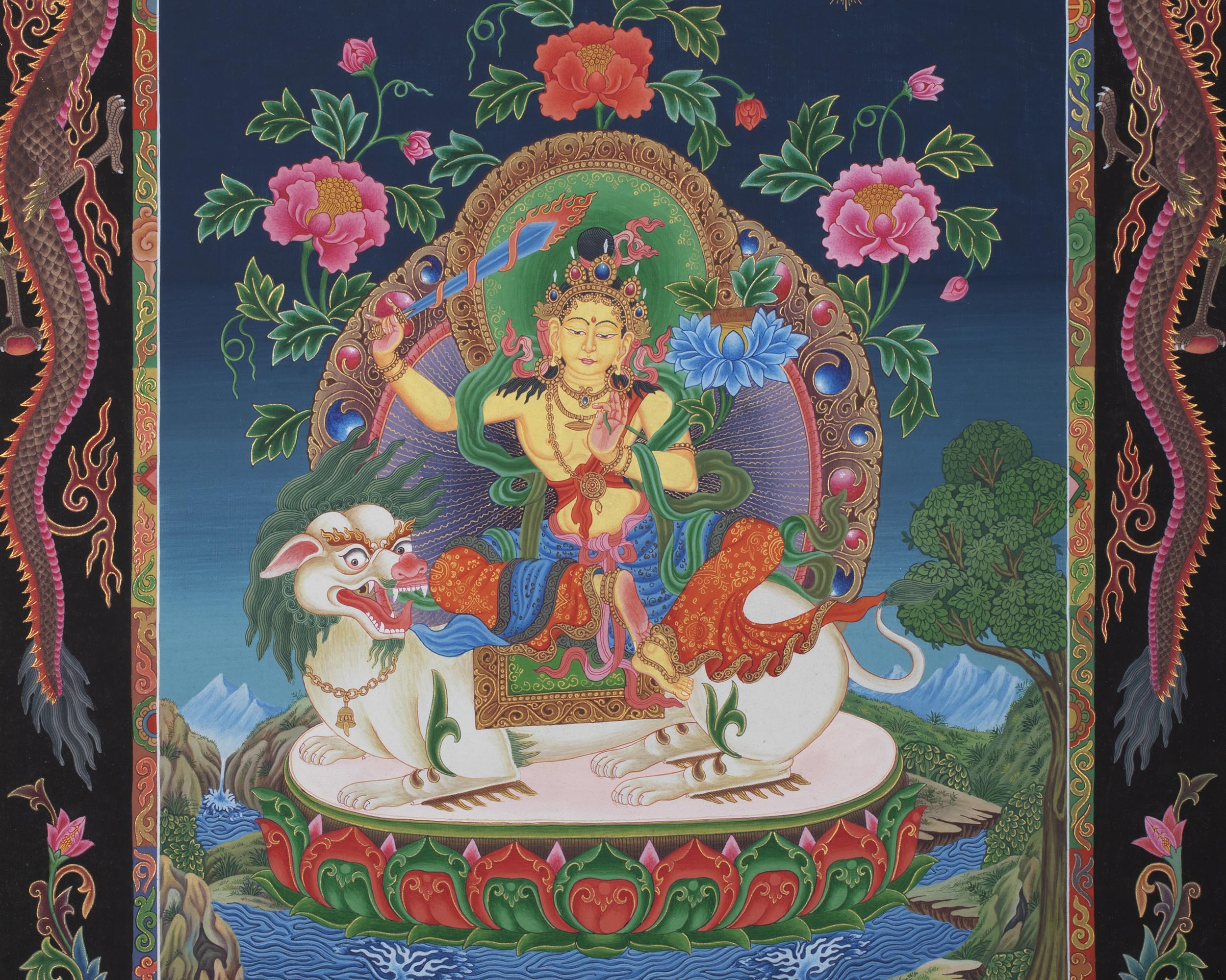 Manjushree Thangka Print | Wall Hanging Decors | Buddhist Artwork