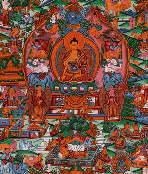 Shakyamuni Buddha's Life Story | Vintage Thangka | Wall Decors