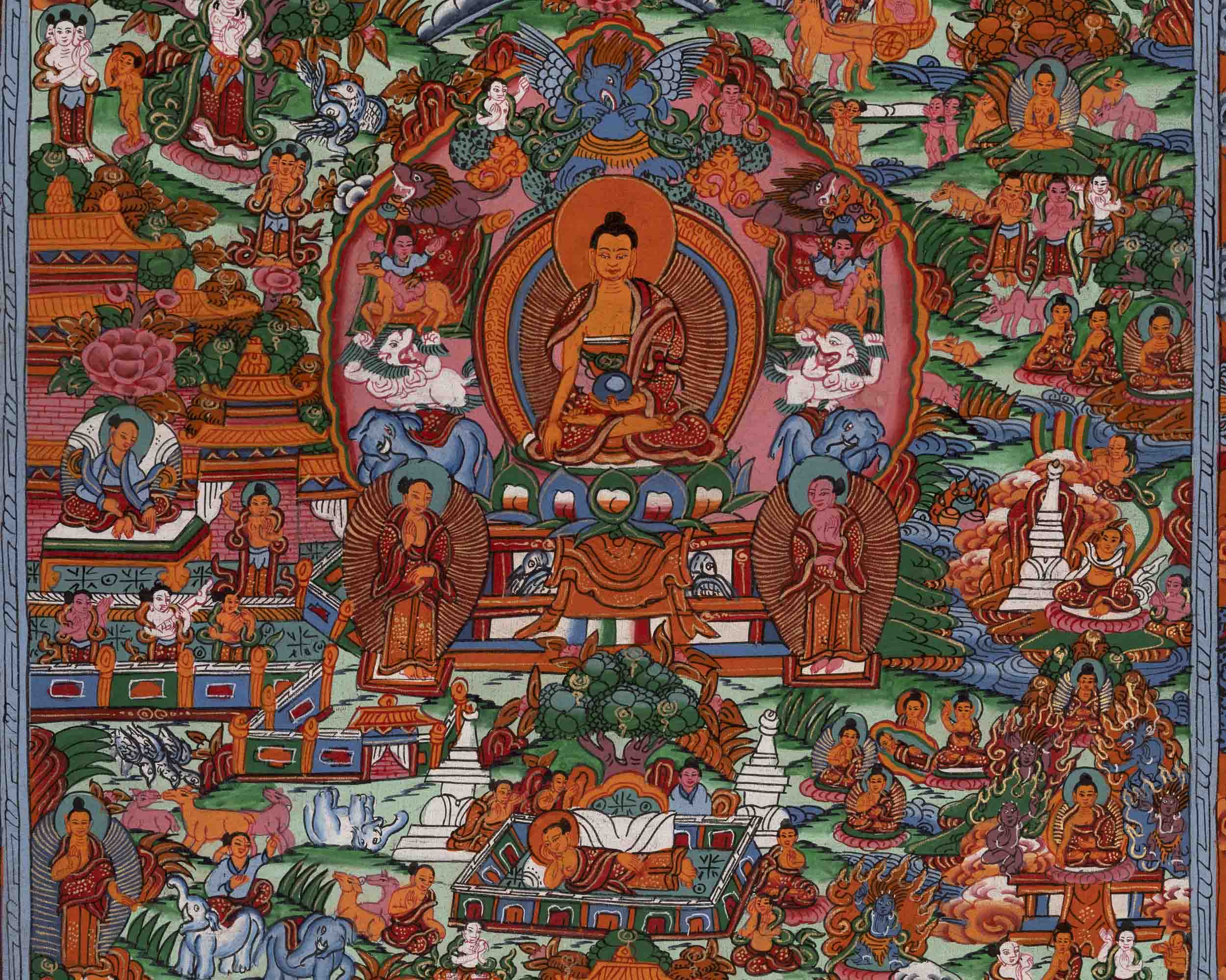 Shakyamuni Buddha's Life Story | Vintage Thangka | Wall Decors
