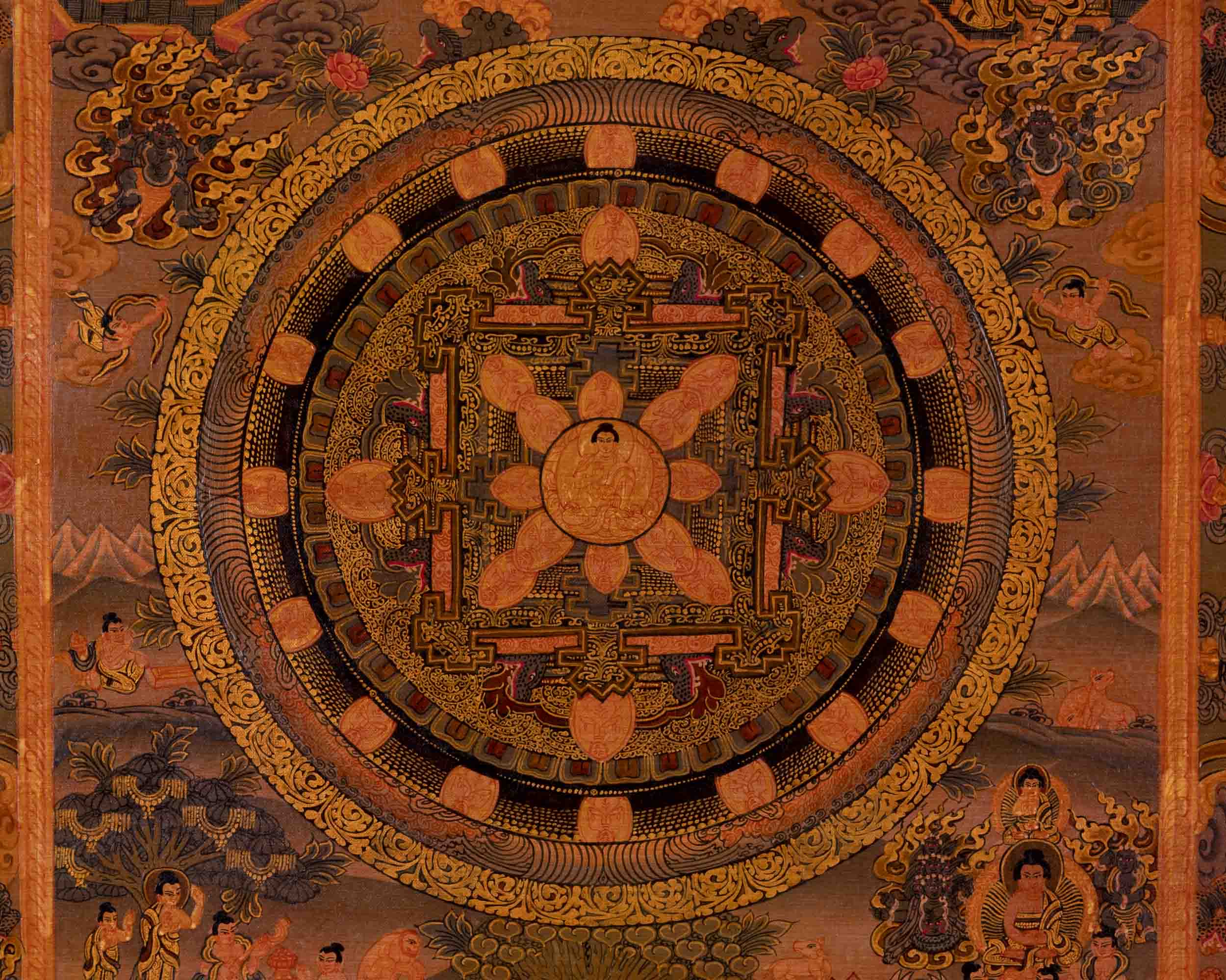 Buddha Mandala Thangka | Traditional Tibetan Artwork | Religious Wall Decors