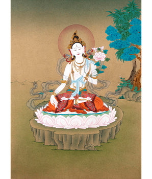 Large White Tara Thangka | Traditional Buddhist Art