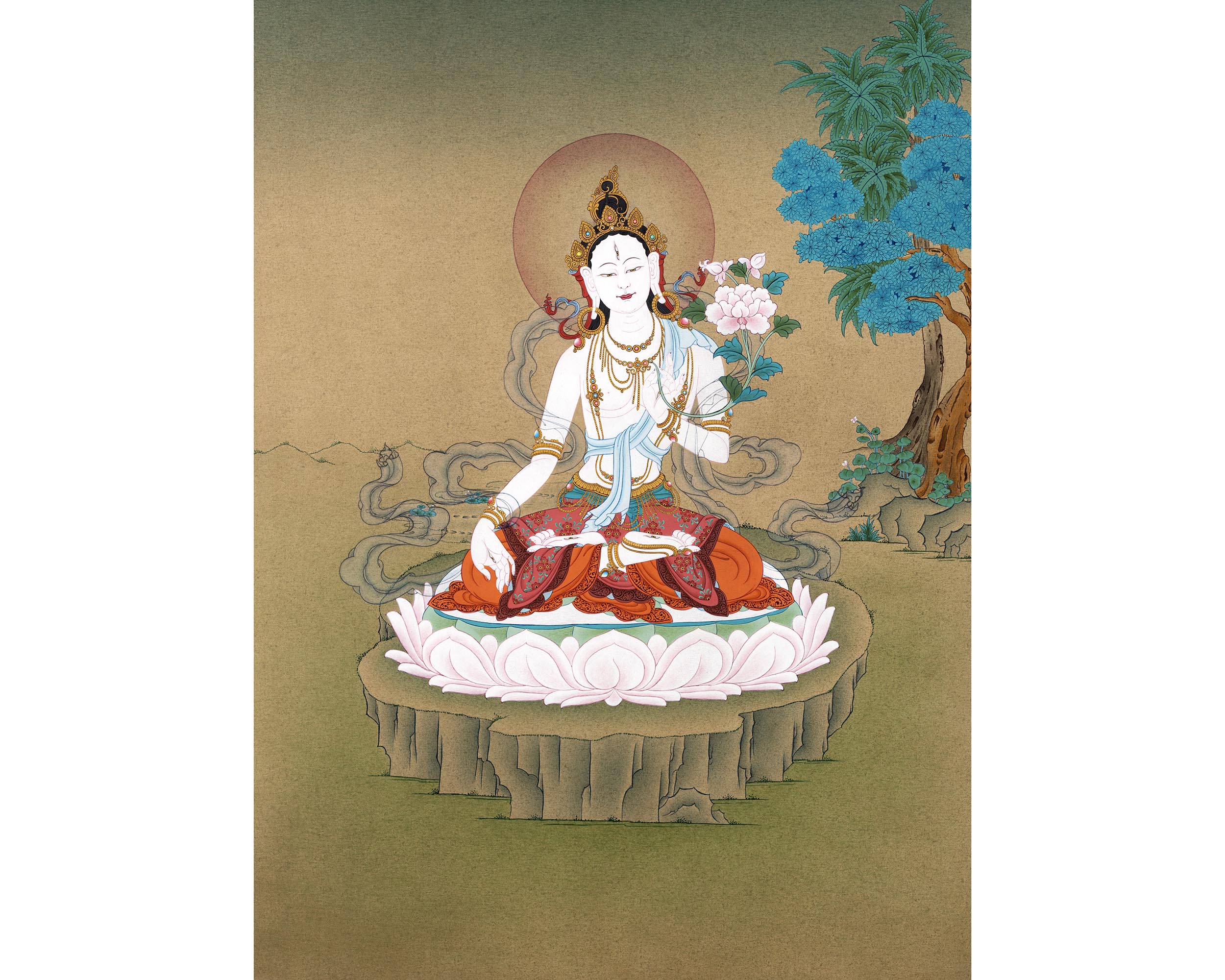 Large White Tara Thangka | Traditional Buddhist Art