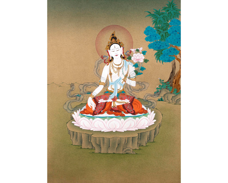 Large White Tara Thangka | Traditional Buddhist Art