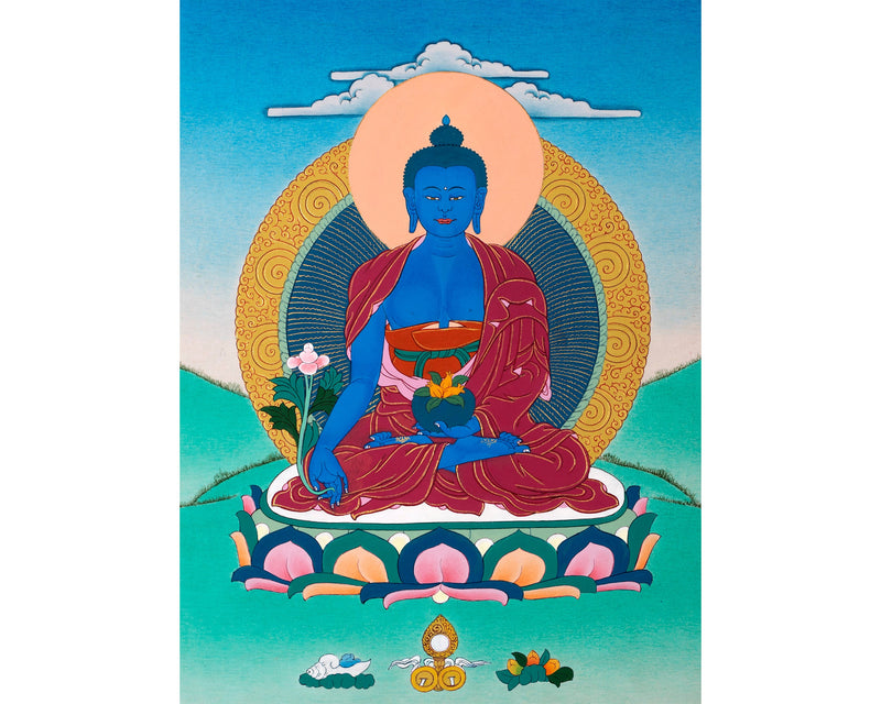 Blue Medicine Buddha | Brocade Thangka | Menla Art Of Lapis Lazuli