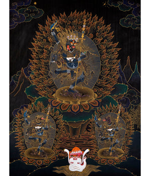 Simhamukha Thangka | Simhamukha Thangka | Lion Head Dakini Painting | Black And Gold
