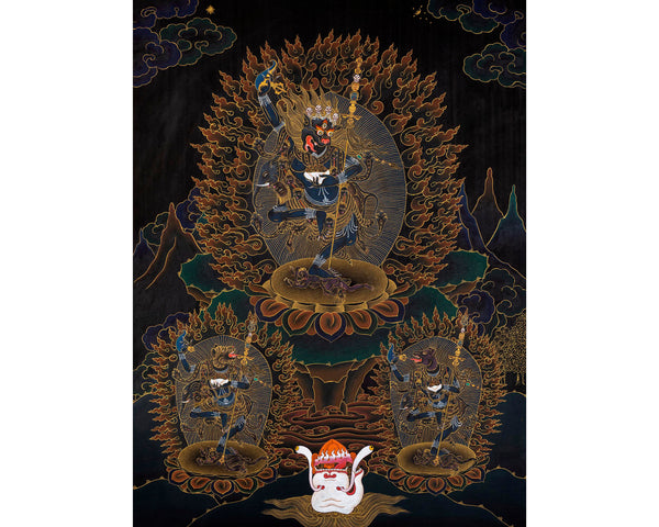 Simhamukha Thangka | Simhamukha Thangka | Lion Head Dakini Painting | Black And Gold