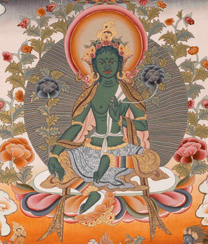 Green Tara Painting | Healing Female Deity | Traditional Tibetan Thangka