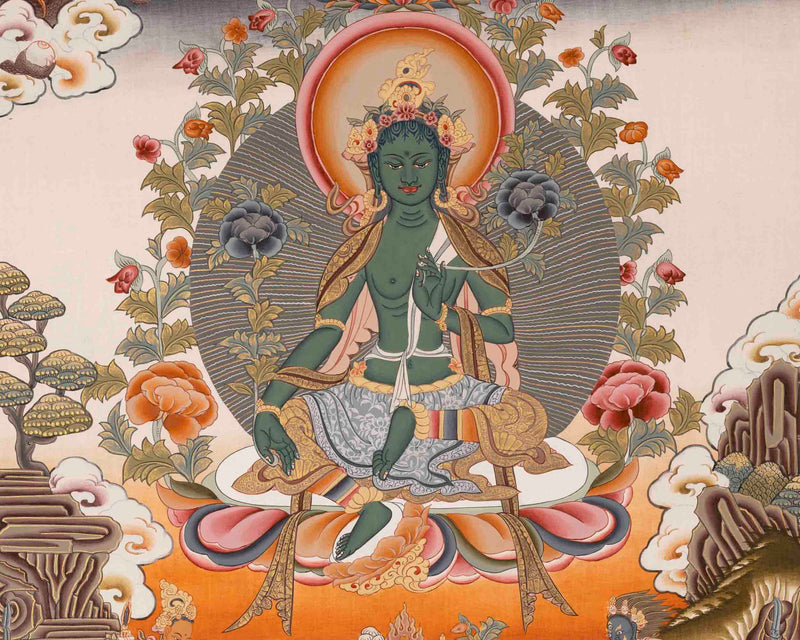 Green Tara Painting | Healing Female Deity | Traditional Tibetan Thangka